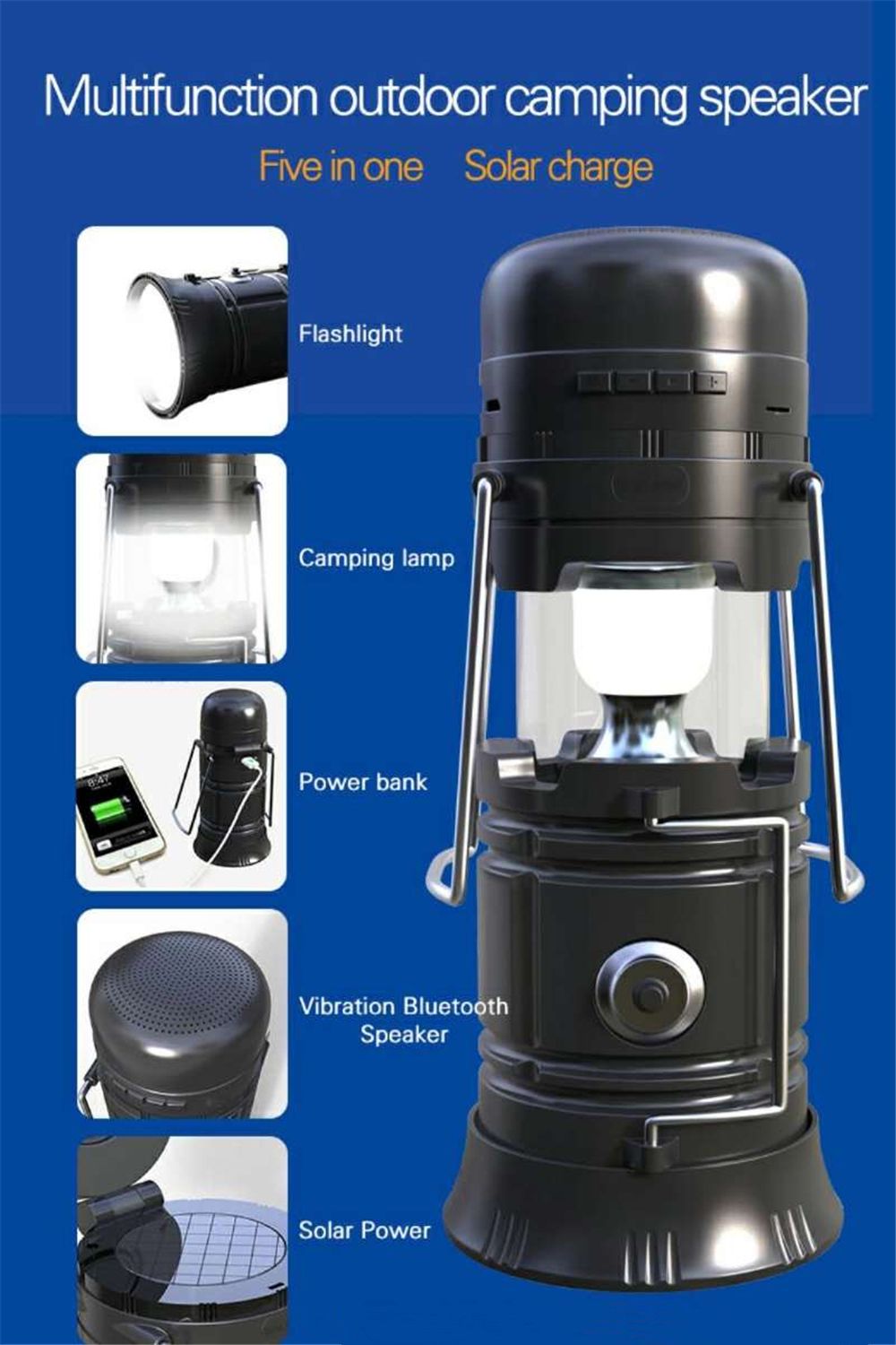 2020 Portable Outdoor Bluetooth Speaker LED Camping Lantern Solar