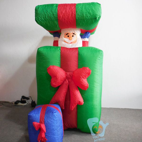 1.12m Inflatable Merry Chrismas Gift Box With Santa Claus Movable Up