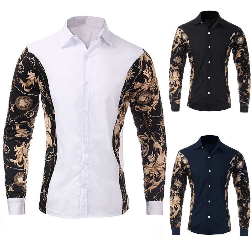 Formal Long Sleeve Dress Shirts Top Stylish Slim Fit Business Floral Casual Mens