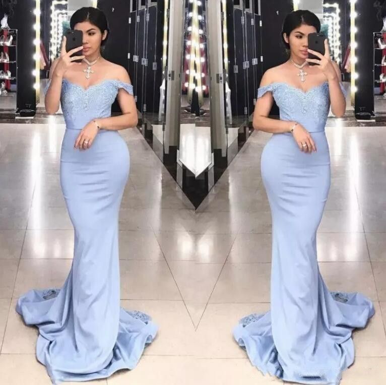 light blue lace mermaid prom dress