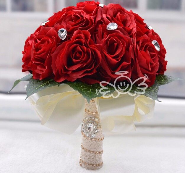 Buquê De Casamento Vermelho Da Dama De Honra Buquê De Flores Ramo De Novia  2015 Flor