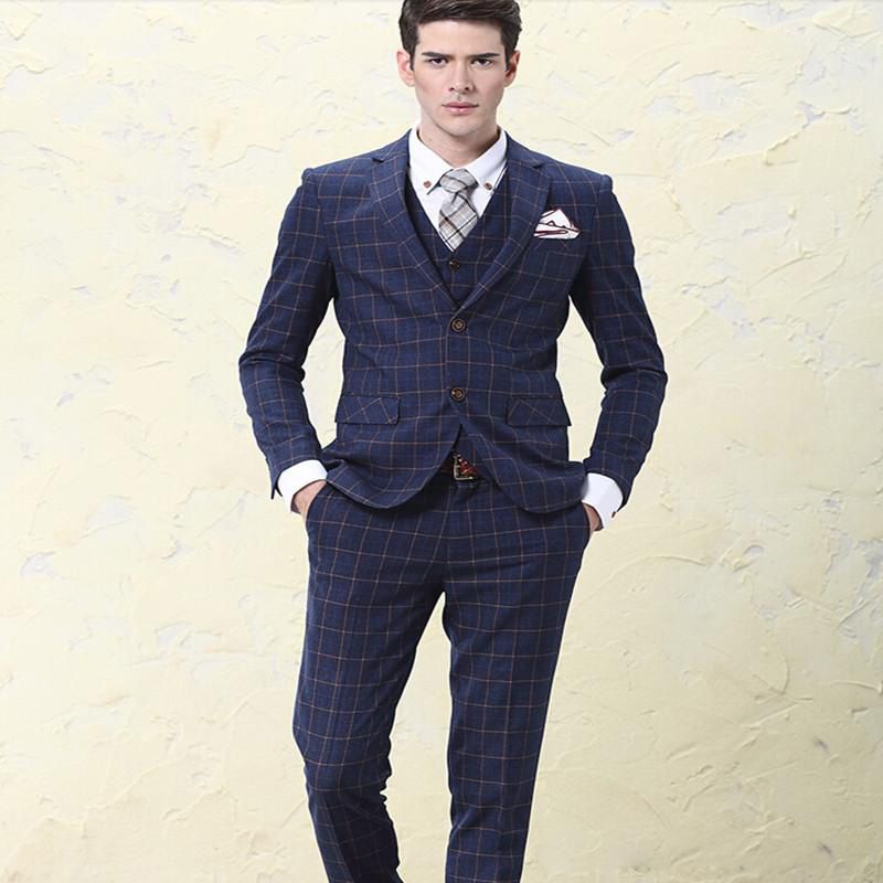 Compra Nueva Llegada A Medida Trajes De Boda A Cuadros Novio Esmoquin Con  Muesca Solapa Trajes Formales Trajes De Padrino De Negocios Hermoso  Chaqueta + Pantalones + Chaleco Barato | Entrega Rápida
