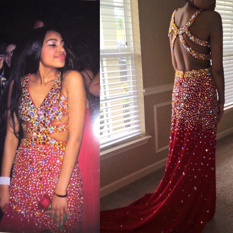 red prom dress glitter