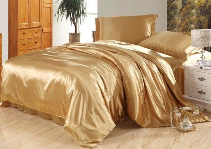 Luxury Camel Tanning Silk Bedding Set Satin Sheets Super King