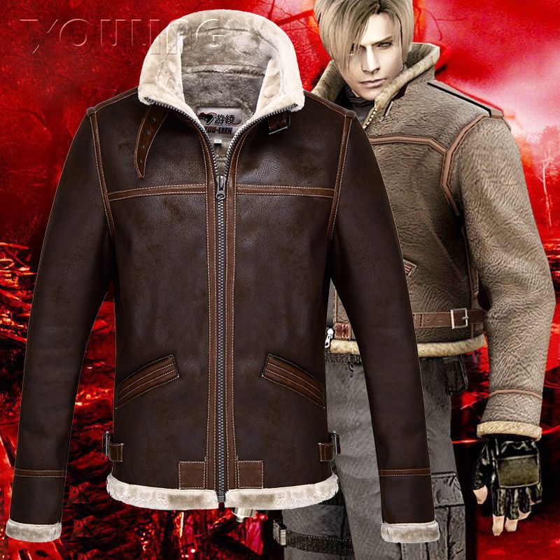 Resident Evil 4 leon kennedy Leather Jacket Coat Costume Cosplay
