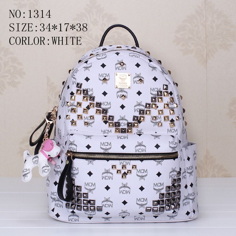 2015 New Korea MCM Fashion Backpack Womens Shoulder Bag Black PVC, Blue