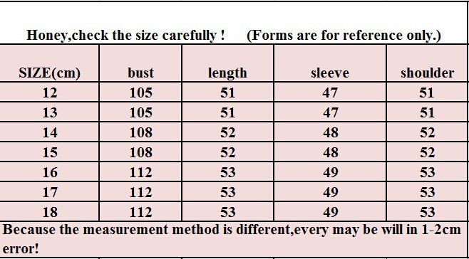 Teenage Size Chart