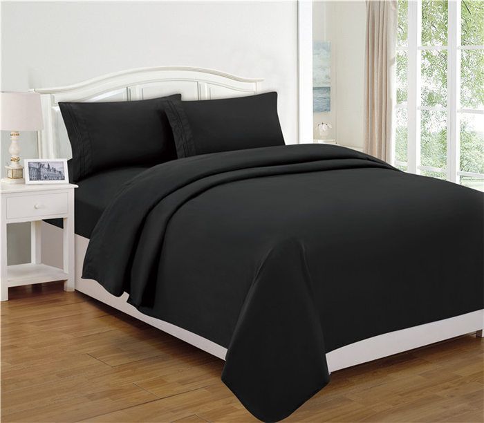 Solid Black Bed Sheet Bedding Set 100 Soft Brushed Microfiber
