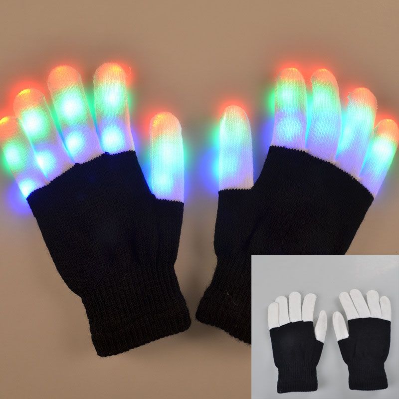 2 Pairs 6 Mode LED Light Up Flash Dance Rave White Finger Glove US Seller Party