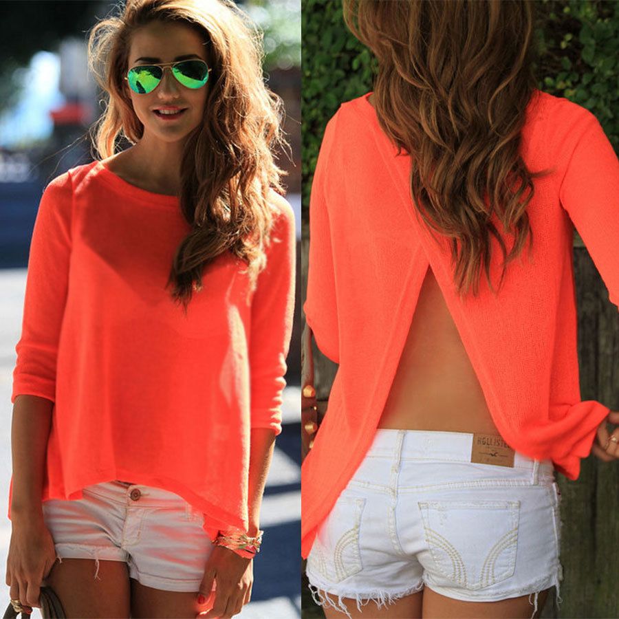 2021 Sexy Plus Size Long Sleeve Chiffon Round Collar Back Open Fork Shirts Autumn Summer Womens Fashion Black Orange Blouses T Shirt Shirts Coat From Goodluckbeautyangel 17 69 Dhgate Com