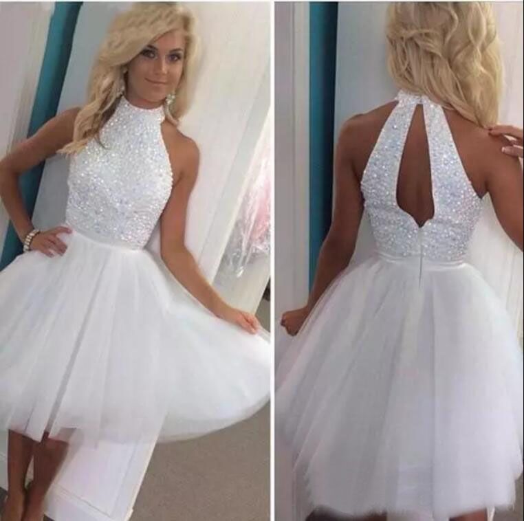 white halter cocktail dress