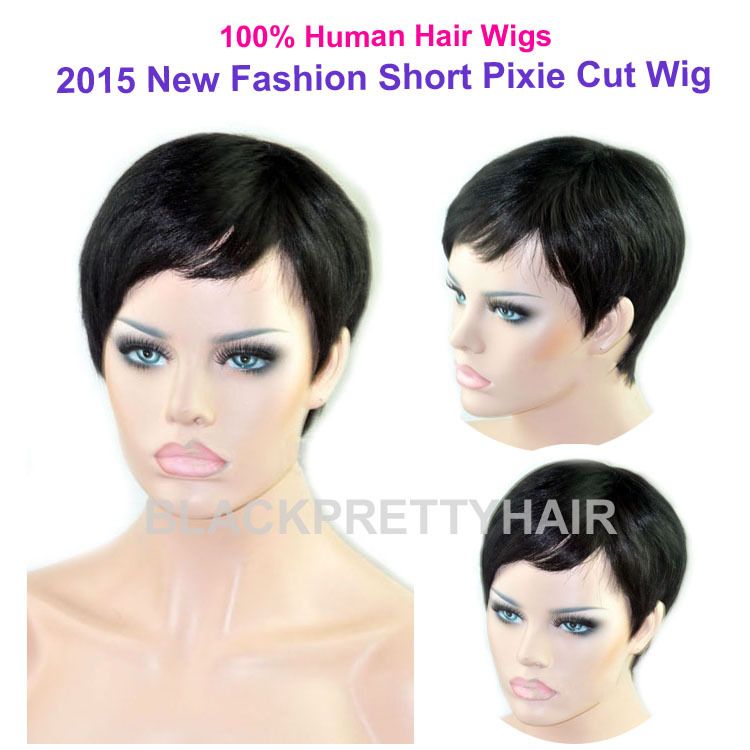 2015 New Pixie Cut Brazilian Human Hair Full Lace Wig Natural
