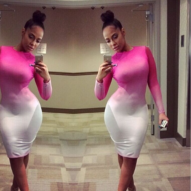 pink and white bodycon dress