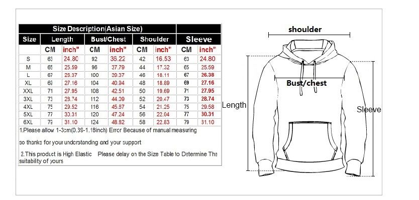 Mens Sweatshirt Size Chart