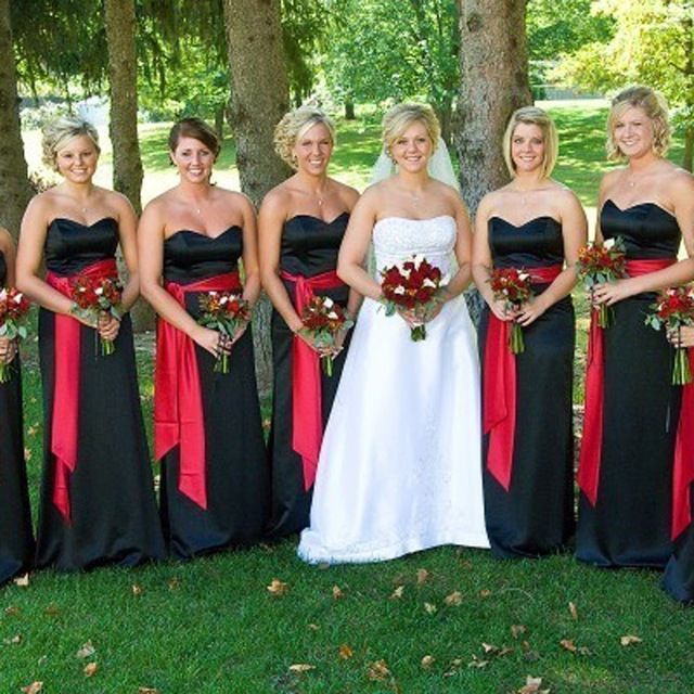 Compra Vestidos De Dama De Honor De Verano Negro Y Rojo Vestidos De Satén  De Novia Vestidos De Noche Impermeable De Rojo Largo Arco De País Vestido  De Dama De Honor De