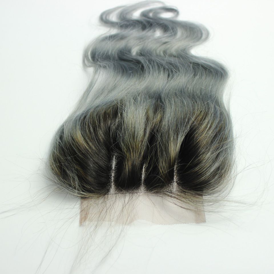 1b Gris foncé 4x4 Clôture en dentelle Brésilien Brésil Wave Hair ombre Human Hair Free Medd