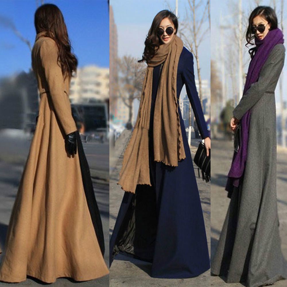 2020 Women Wool Floor Length Jacket Slim Fit Windproof Outerwear