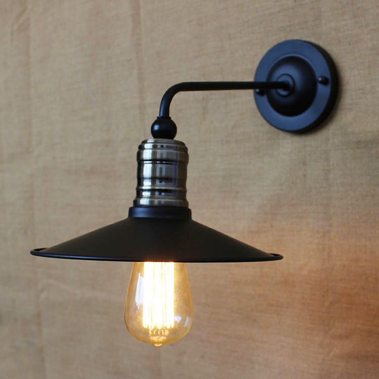 2018 Metal Wall Lamp Retro Light Rustic Sconce Metal Wall Lamp Retro Light Rustic Sconce Vintage Brass With Black Shade