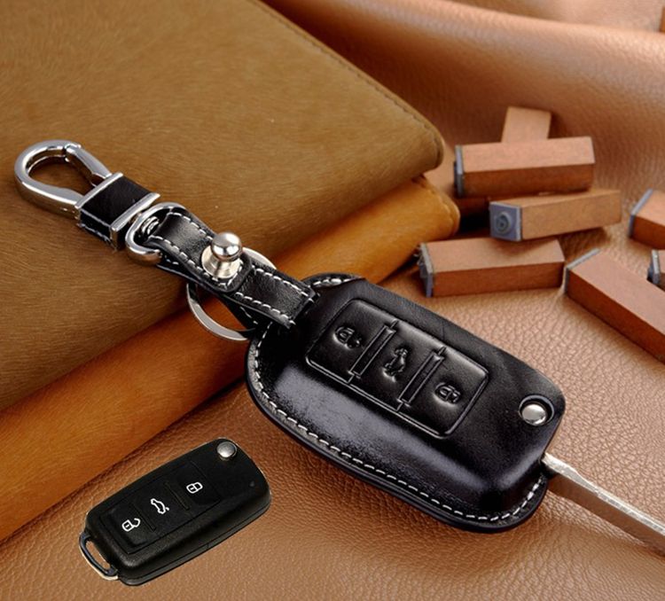 Superb Genuine Leather Car Key Cover Holder Key Fob Case Bag Universal For Cars 