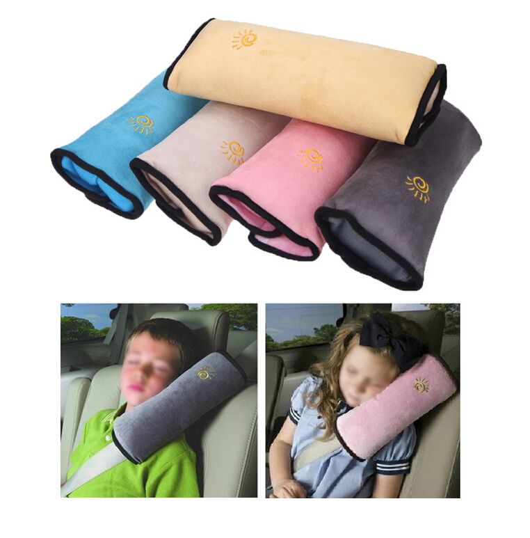 Vehicle Shoulder Strap Pad,Safety Belt Protect,Neck Support of Children,Headrest with Smiling Face Pink Next2U Seatbelt Pillow for Kids Emoji Travel Head Cushion
