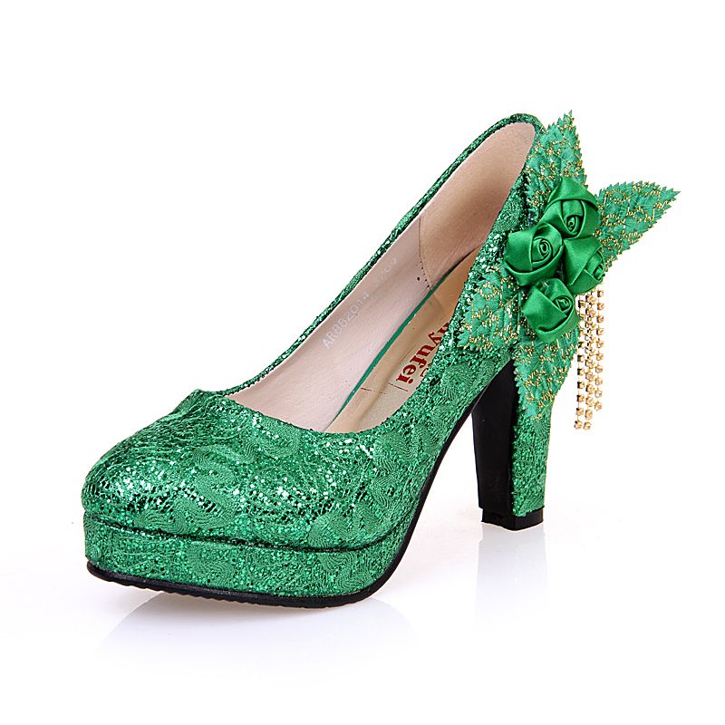 Hot Sell Bridal Shoes Fashion Green Wedding Shoes Bridesmaid High