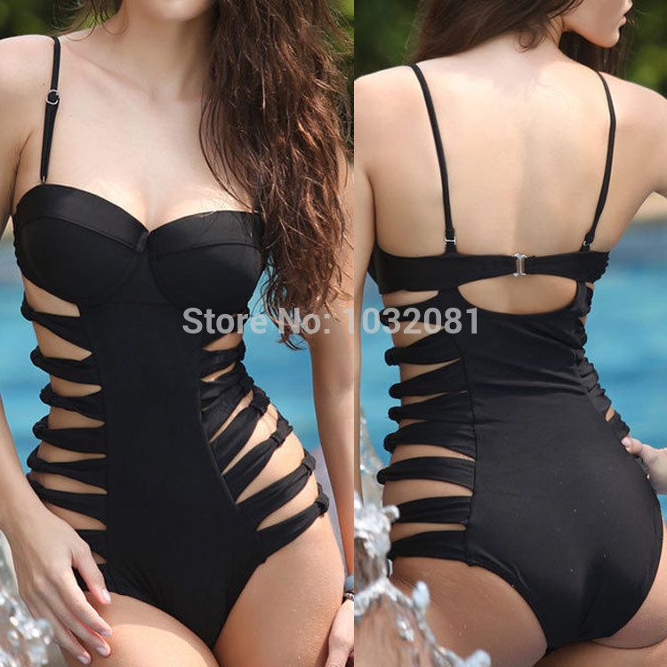 black strap swimsuit