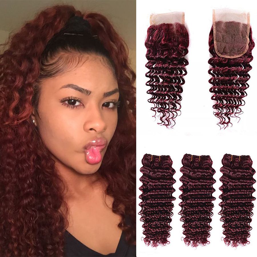 2020 Burgundy Deep Wave Brazilian Virgin Hair Red Raw Deep Curly