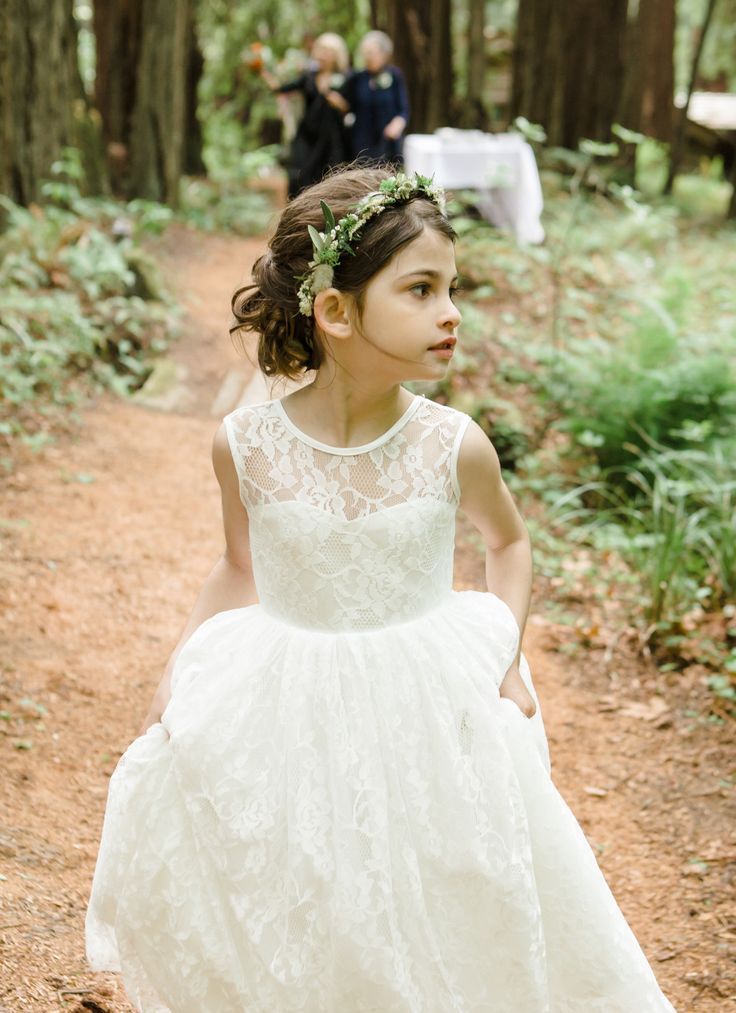 Cheap Ivory Beach Lace Wedding Flower Girl Dresses A Line Jewel V