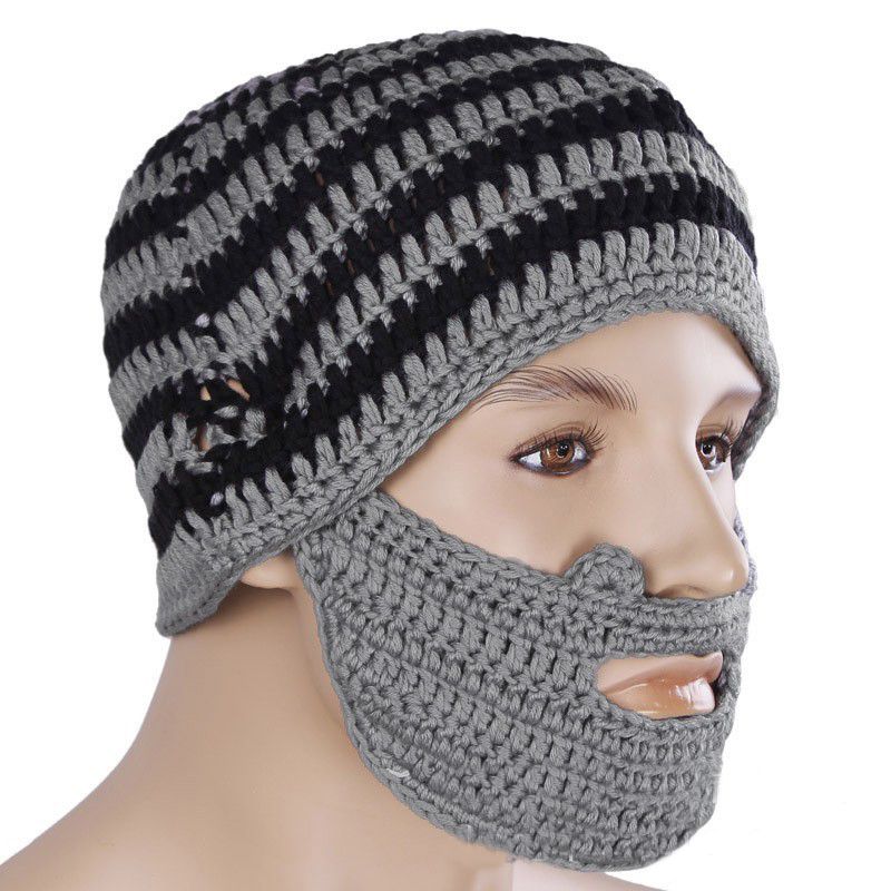 2021 Handmade Knitted Crochet Beard Hat Balaclava Winter For Men Warm ...