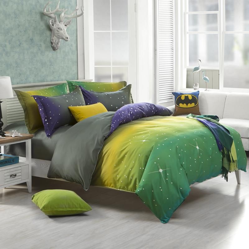 Full Queen King Duvet Cover Bedding Fluorescence Green Yellow Gray