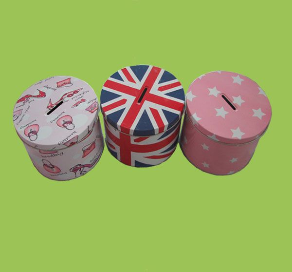 Coin Piggy Bank For Kids Round Metal Tin Money Saving Box Gift Box