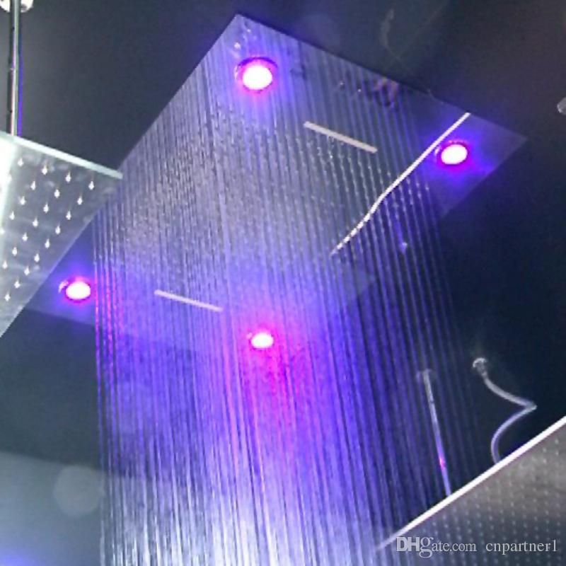 2019 Full Set Luxury Led Large Rain Shower Head Two People 600x800mm With Waterfall Shower Head With Embedded Ceiling Rainfall Led Ceiling Shower From