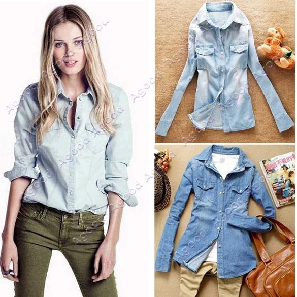 fitted denim shirts for ladies
