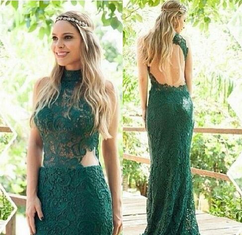 high neck emerald green dress