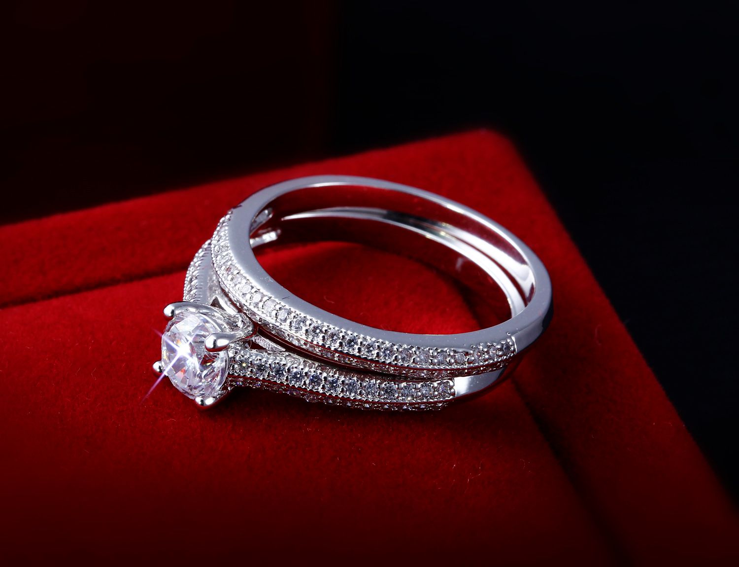 Silber Kristall Verlobungsring Weihnachtsgeschenk present Ring Weißgold 18K pl
