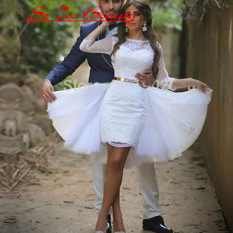 short wedding dress with detachable overskirt