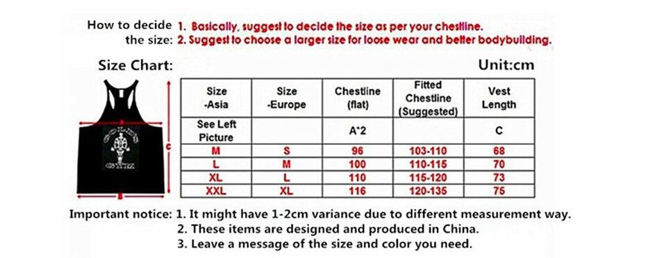 Tank Top Size Chart Men