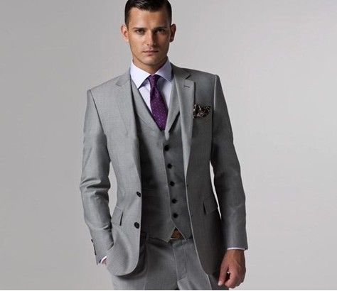 Acquistare 2019 Abiti Da Uomo Da Uomo Su Misura Abiti Da Sposo Slim Fit  Abiti Da Sposo Grigio Chiaro Risvolto Con Risvolto Abito Da Uomo Migliore  Giacca + Pantaloni + Cravatta +