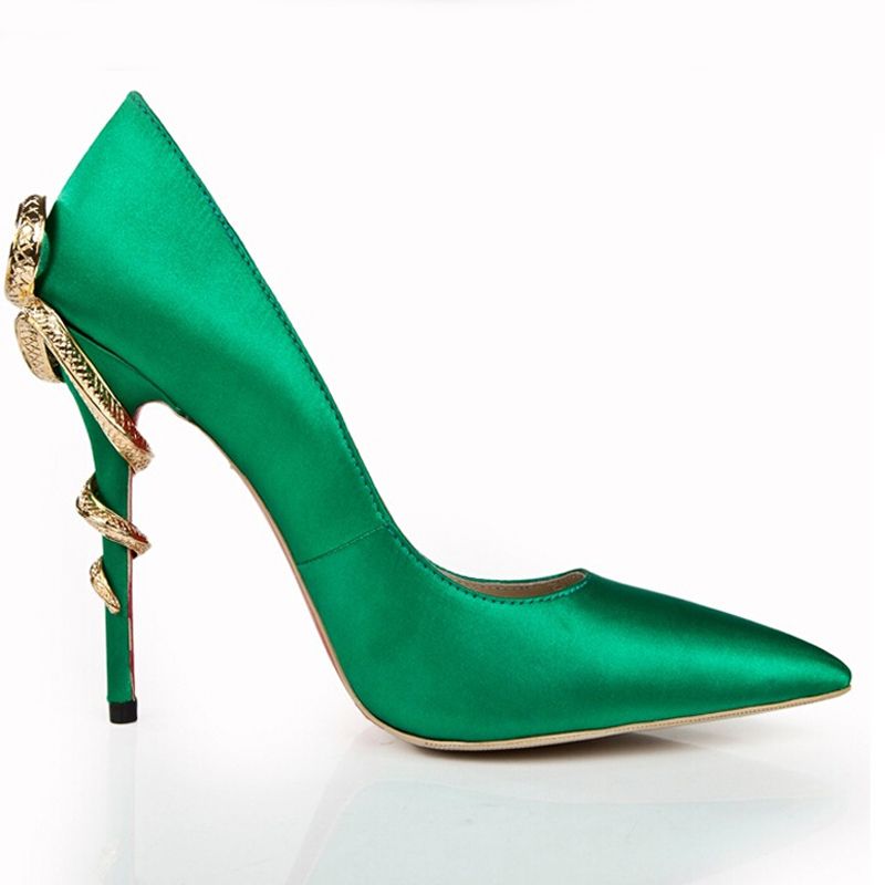green pointed toe heels