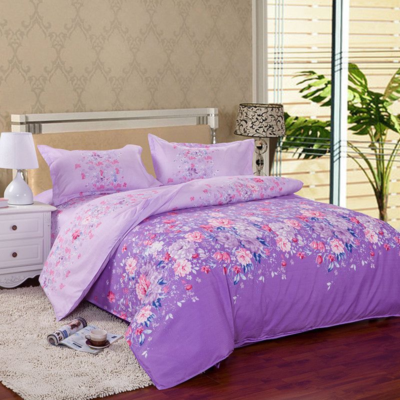 2021 Purple Fl Printing Bedding Set, Purple Bedding King Size