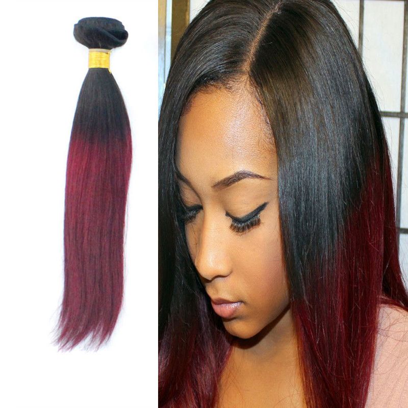 Cheap Ombre Straight Hair Weave 1b 99j Two Tone Color Brazilian