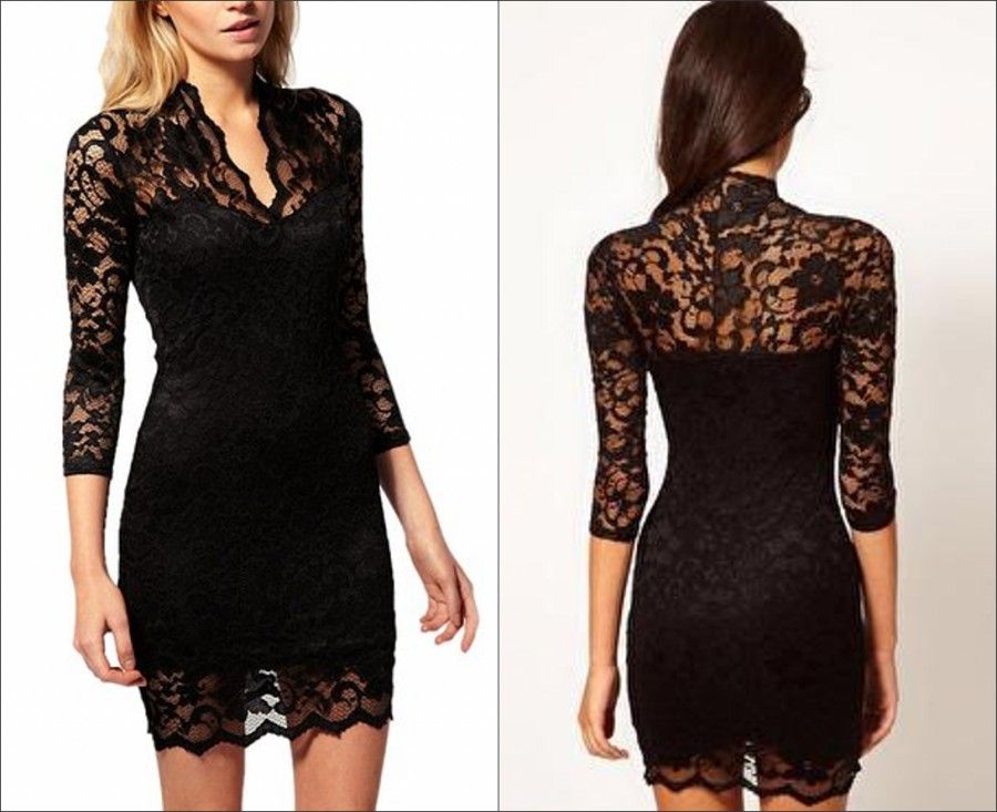 Grosshandel Sexy Schwarzes Langes Hulsen Partei Kleid Kleine Schwarze Kleider Frauen Elegante V Ansatz Plice Spitze Bodycon Bleistift Partei Kleider Cocktailkleider Kurz Von Camilledresses 55 33 Auf De Dhgate Com Dhgate