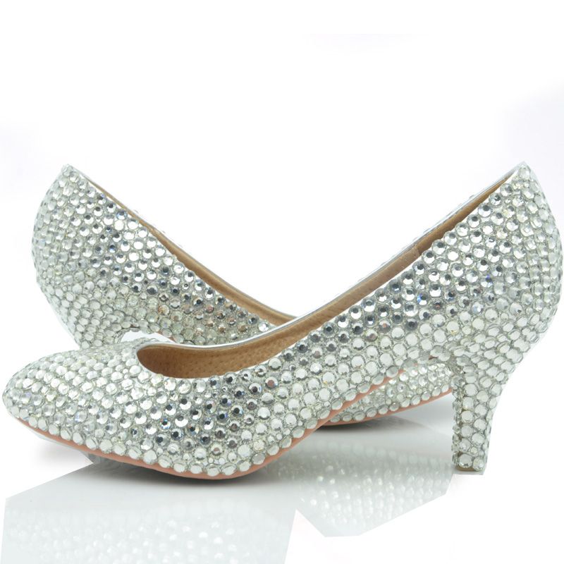 Middle Heel Silver Color Wedding Shoes Glitter Women Comfortable