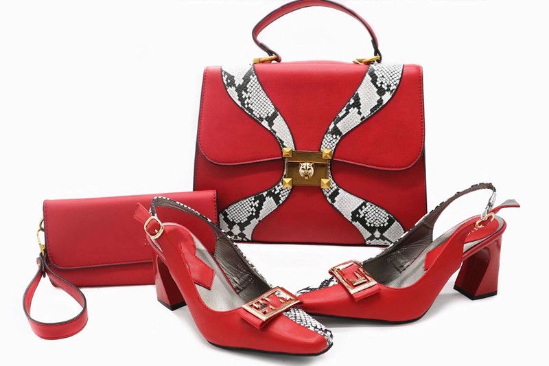 red sandals and matching bag
