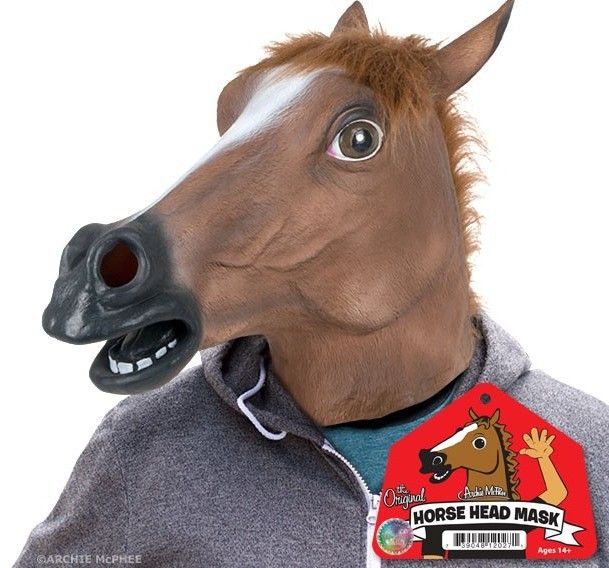 Horse Head Cover Mask Halloween Costume Play Rubber Man Made Brown Hair