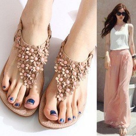 Acheter Nouvelles DÉté De 2014 Sexy De Belles Sandales Plates Femme Sandales Bohème Cheville Enveloppe Pente Glisser Fleur De Chaussures Pour Femmes XWZ187 De 33,46 € Du Wedo2 | Fr.DHgate.Com