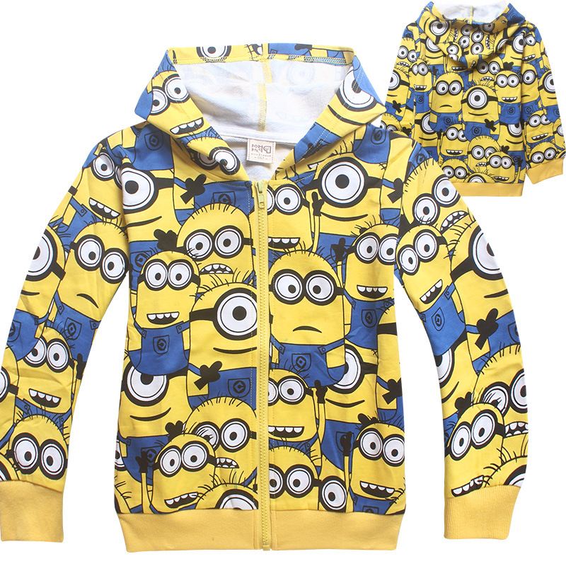 Kids Zipper Hoodie Coat Yellow Man Despicable Me Children Jacket Boys Girls  Cartoon Minions Hooded Outfit Kids Clothing in stock 5pcs/lot
