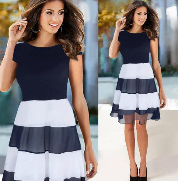 blue and white casual dress