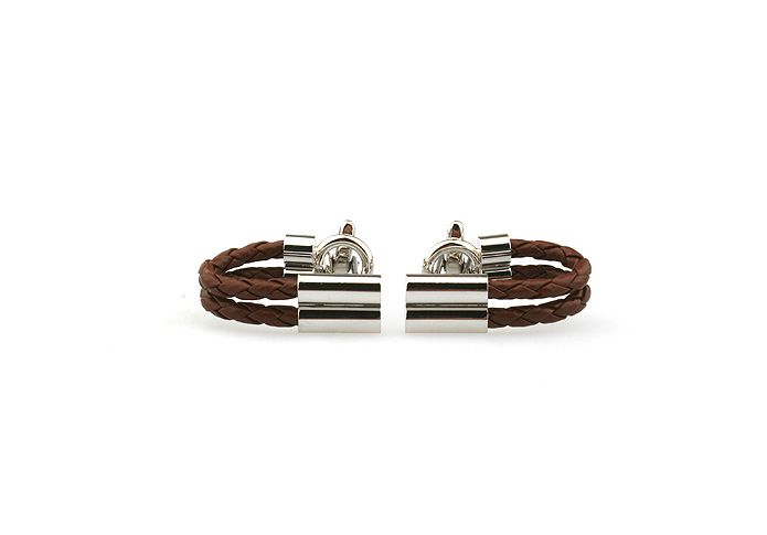 New Brown Leather Chain Cufflinks Woven Men's French Button Wedding Party Gift 