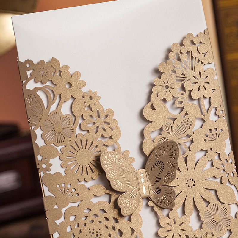 New Hot Selling White Lace Wedding Invitations Card Gold Lace Flora With Butterfly Printable Cards Wedding Favors Beautiful Invitates Wedding Invitation Websites Wedding Invitations Online Free From Smile Angel 1 35 Dhgate Com
